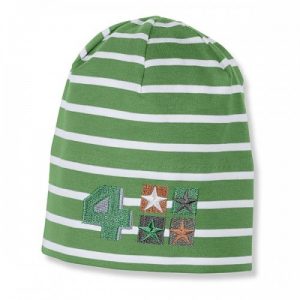 Jarná bavlnená čiapka pre chlapčekov s UV 50+ zeleno-biela