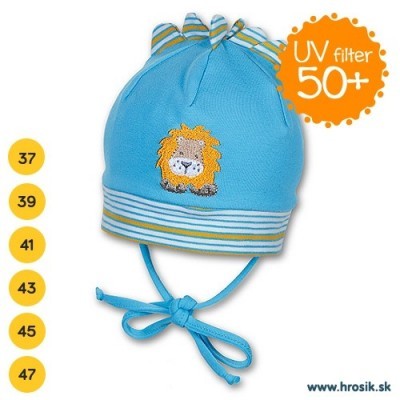 Jarná bavlnená čiapka pre chlapčekov s UV 50+ modrý levík
