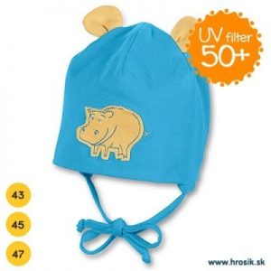 Jarná bavlnená čiapka pre chlapčekov s UV 50+ modrý hrošík