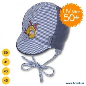 Letná bavlnená čiapka pre chlapčekov s UV 50+ tmavomodrá