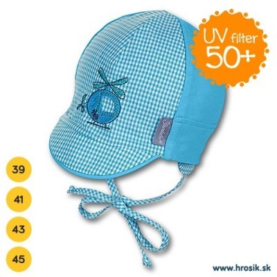 Letná bavlnená čiapka pre chlapčekov s UV 50+ modrá