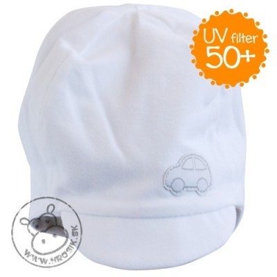 Letná bavlnená čiapočka pre chlapčekov s UV 50+ biela