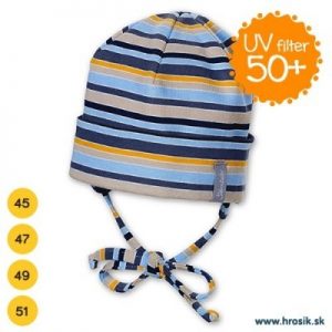 Jarná bavlnená čiapka pre chlapcov s UV 50+ modro-žltá