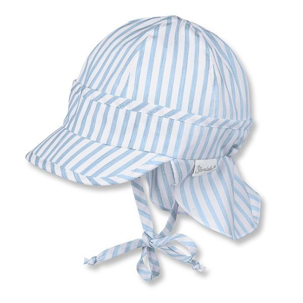 Letná bavlnená čiapka s plachetkou pre chlapčekov s UV 50+ modro-biela