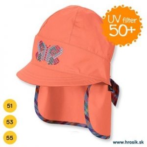 Letná bavlnená čiapka s plachetkou pre dievčatá s UV 50+ oranžová