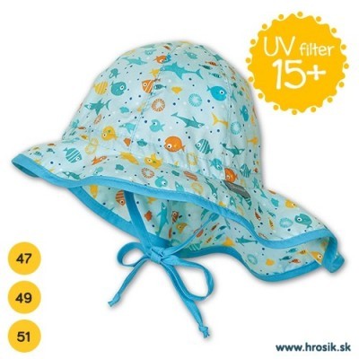 Letný bavlnený klobúčik s plachetkou pre chlapcov s UV 15+ modrý