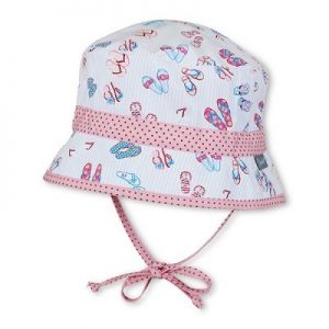 Letný bavlnený klobúčik s UV 50+ pre dievčatá bielo-ružový