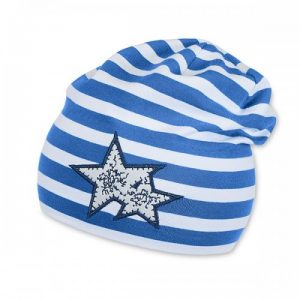 Jarná bavlnená čiapka pre chlapcov s UV 50+ modro-biela