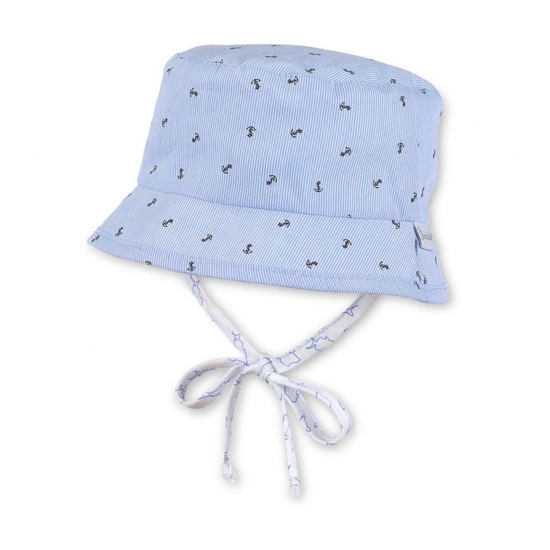 Letný bavlnený klobúčik s UV 50+ pre chlapcov modro-biely