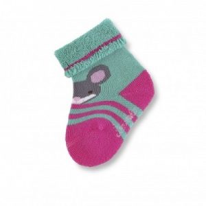 Detské ponožky pre dievčatá s myšičkou zeleno-ružové