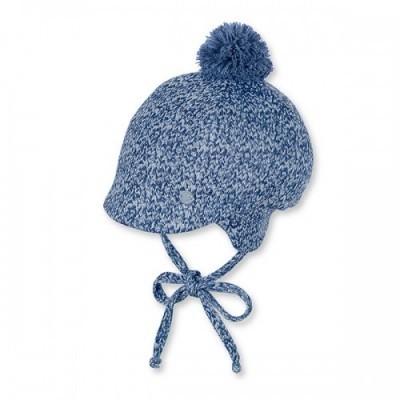 Zimná pletená čiapka s brmbolcom pre chlapcov modrá