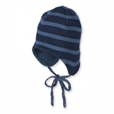 Zimná pletená čiapka s fútrom pre chlapcov tmavomodrá