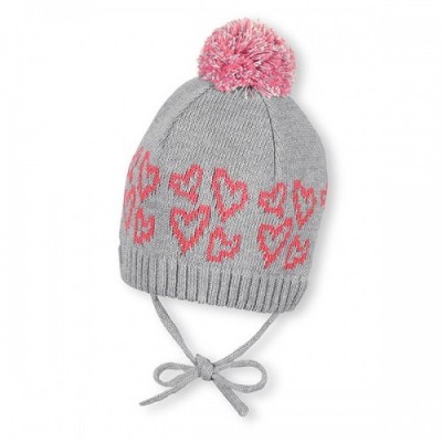Zimná pletená čiapka na viazanie pre dievčatá sivo-ružová