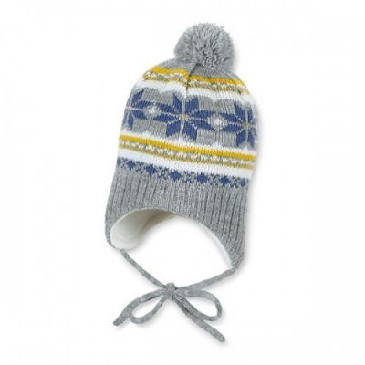Zimná pletená čiapka na viazanie pre chlapcov sivo-žltá