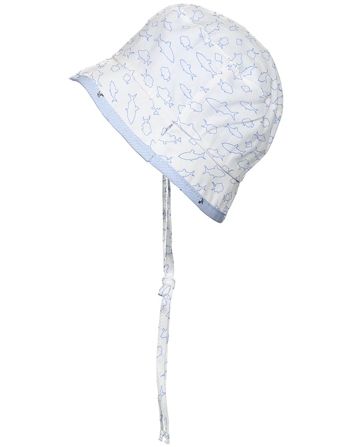 Letný bavlnený klobúčik s UV 50+ pre chlapcov modro-biely
