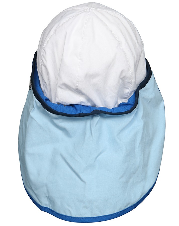 Letná bavlnená čiapka s plachetkou pre chlapcov s UV 50+ modro-biela