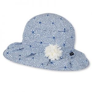 Letný bavlnený klobúčik pre dievčatá s UV 50+ modrý s kvietočkom